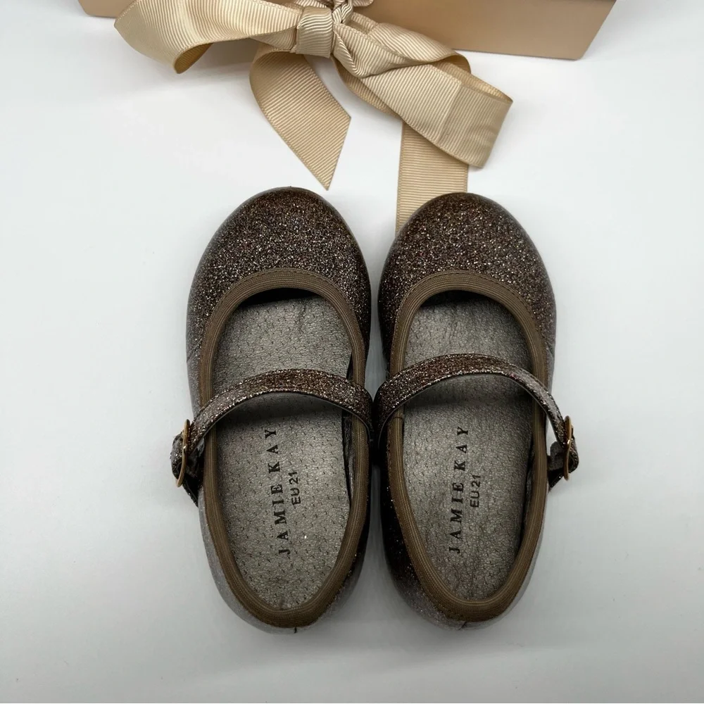 Jamie Kay Ballet Flat Shoes in Bronze Glitter, Size 5.5
